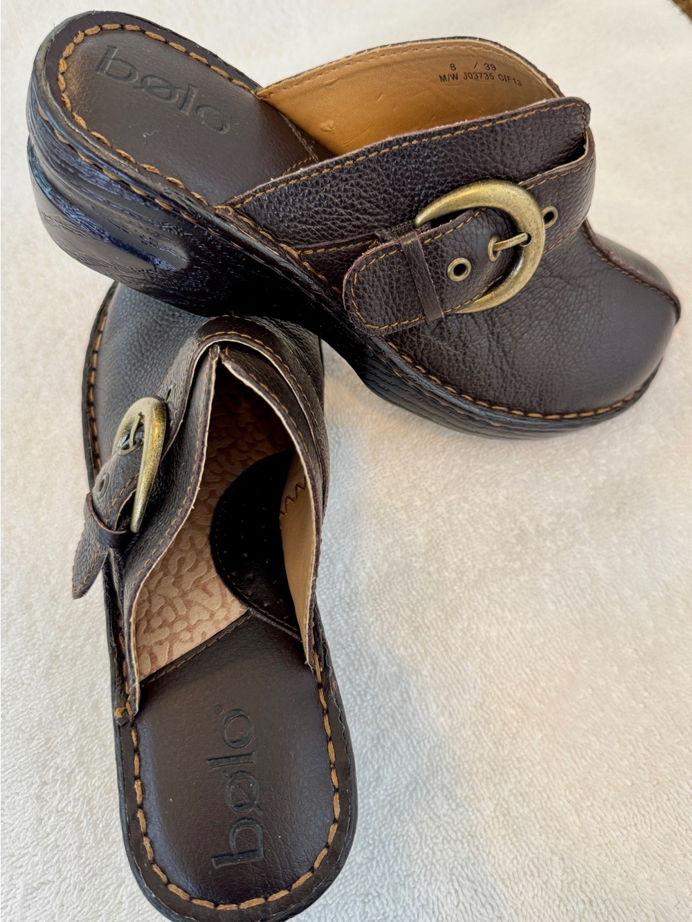 Bolo Women's Brown Leather Clog Mules with Buckle